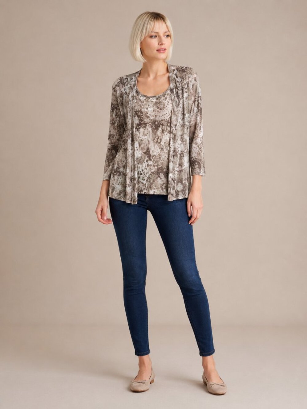 2/$30 Chico's Animal Print Layered Top Brown Ivory 16 #A3337